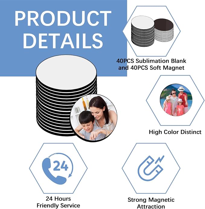 80PCS Sublimation Magnet Blanks Round Bulk Produnts 40 Pcs Sublimation Blanks