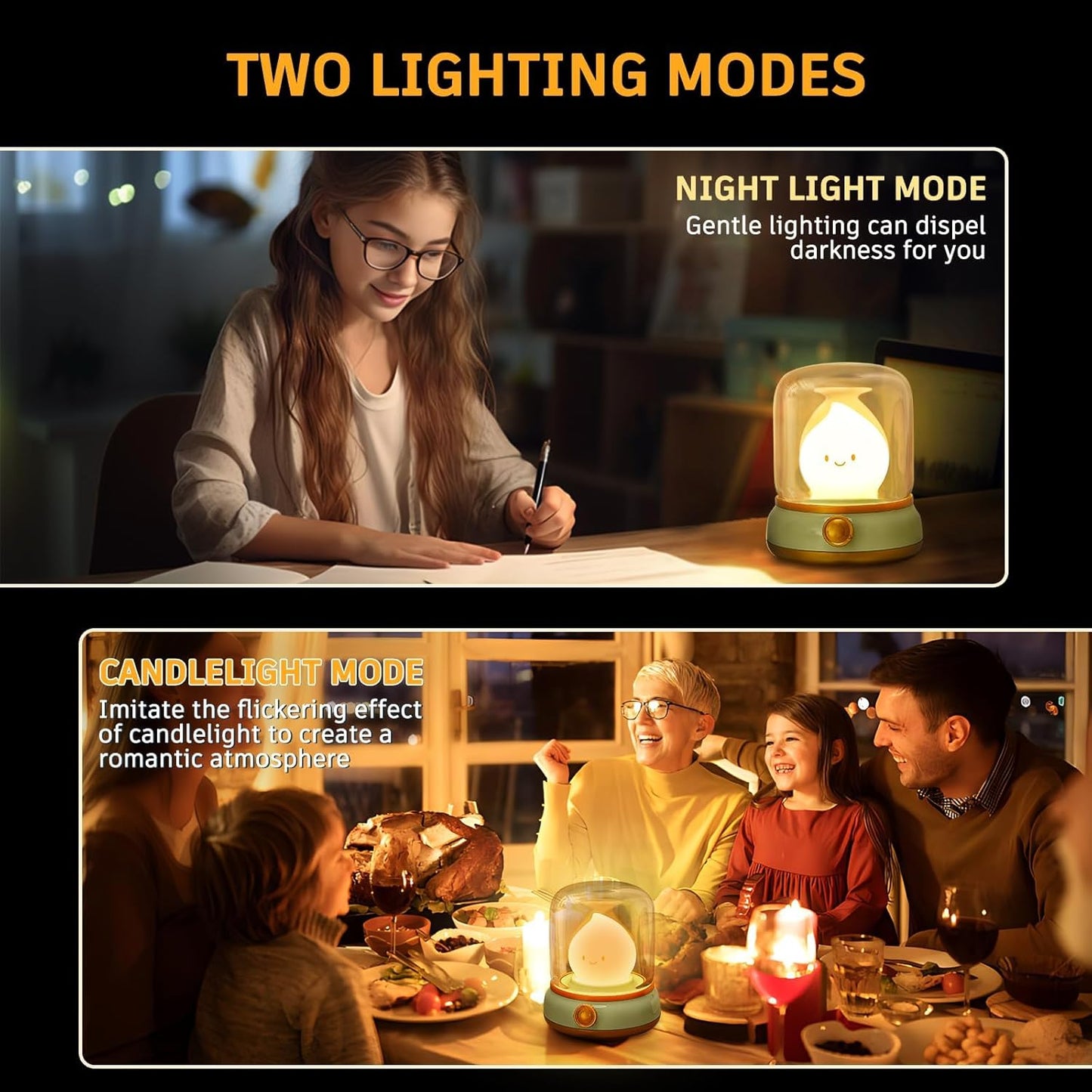 Ghost Campfire Night Light, Small Cute Desk Lamp, Dimmable Cordless Bedside Table Lamp, 2 Modes Rechargebale Battery Oprated Warm Night Light for Bedroom/Kids/Baby Nursery, Vintage Ambient Lighting
