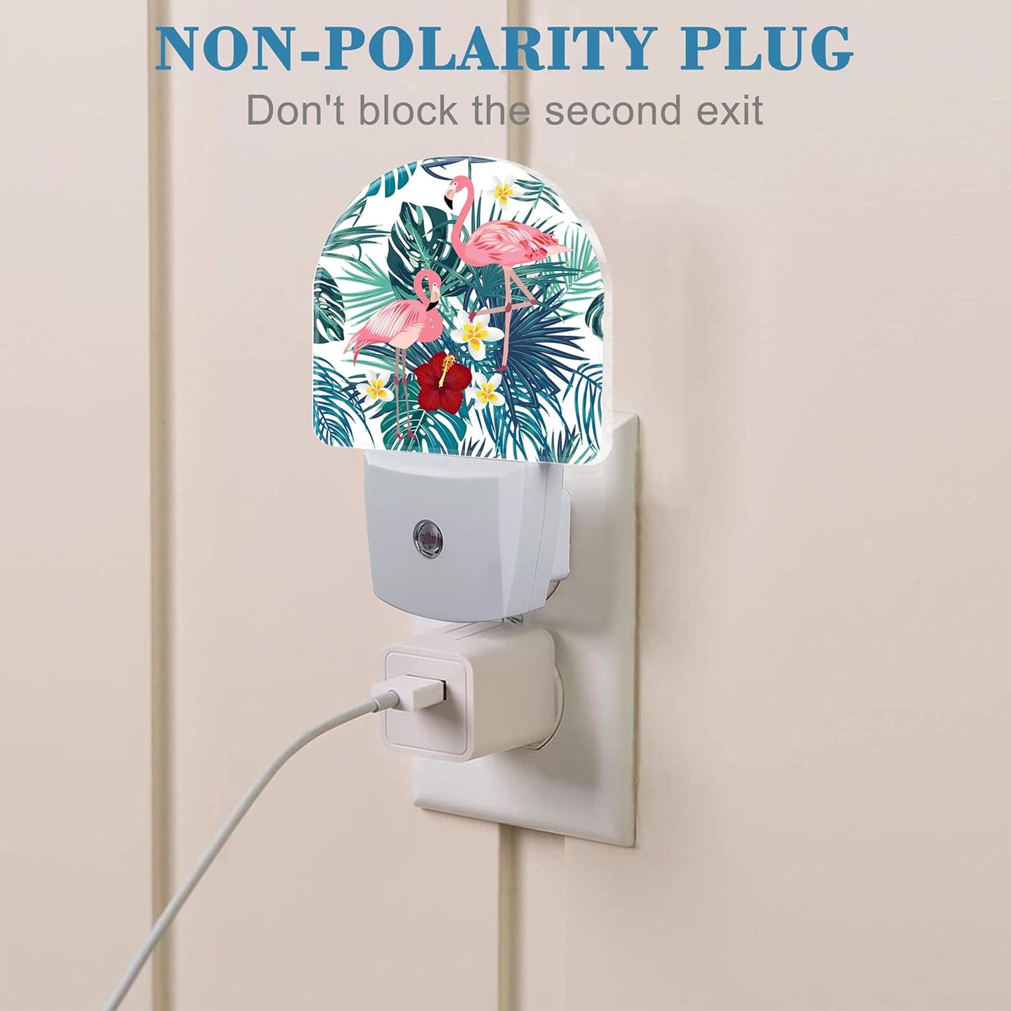 Night Light Plug into Wall with Flamingo and Palm Leaves, Dusk to Dawn Sensor for Room Decor, Hallway, Kitchen, Bathroom, Nursery, Stairs