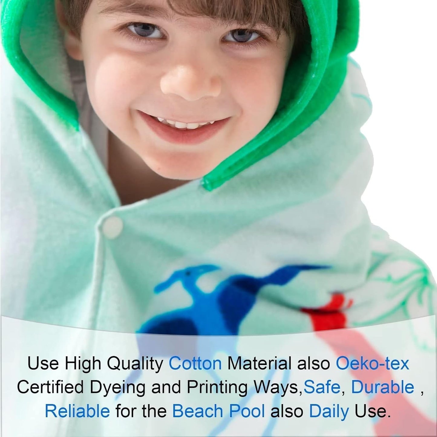 VOOVA & MOVAS Kids Hooded Bath Towel, Age 3-10, 30''X50'',100% Cotton | Thick | Absorbent, Beach | Pool | Bath | Bathroom | Swim Towel | Wearable Wrap for Boys, Dinosaur | Dino