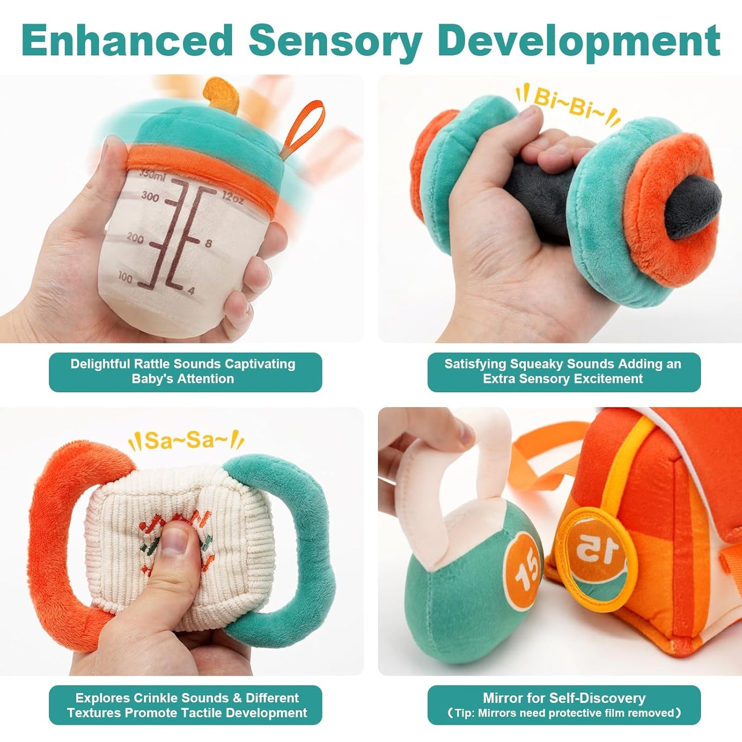 Vanplay Baby Toys 0-12 Months, Workout Plush Toy with Rattle for 0-3-6 Month, Sensory Montessori Toys for Babies 6-12-18 Month, Baby Boys Girls Birthday Shower Gifts for 7 8 9 10 Month