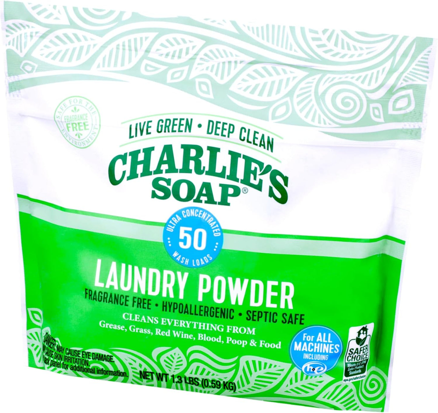 Charlie’s Soap Laundry Powder (50 Loads, 1 Pack) Hypoallergenic Deep Cleaning Washing Powder Detergent – Eco-Friendly, Safe, and Effective
