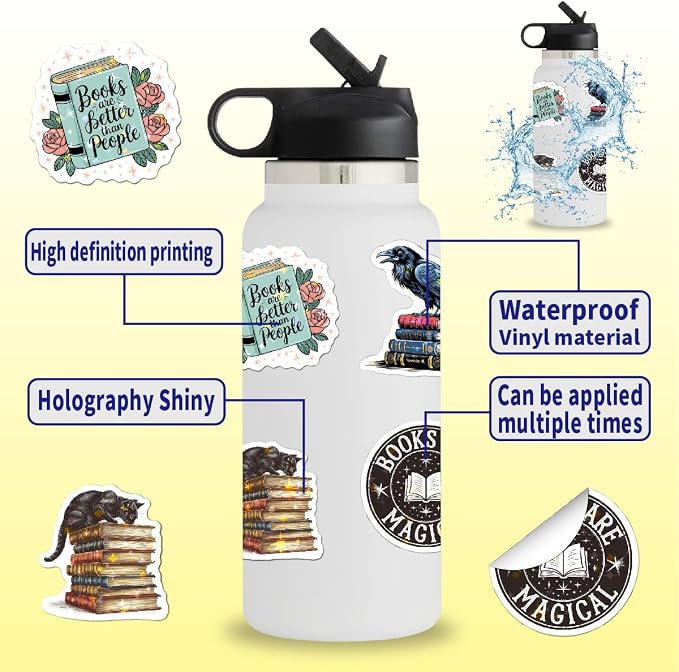 Glitter Reading Stickers for Bookish Adults, Reading Rewards for Students