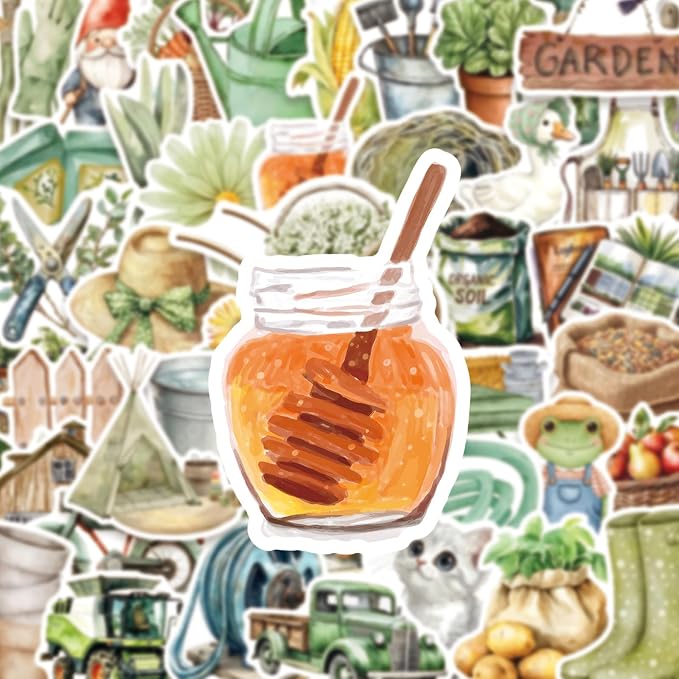 50 Pcs Cute Garden Farm Life Stickers, Vintage Plant Gardening Tool Animal
