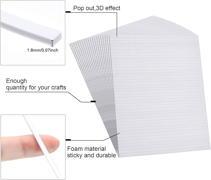 500 Pieces Double Sided Foam Strips, 3.9 in, Dual-Adhesive 3D Foam Tapes | Foam