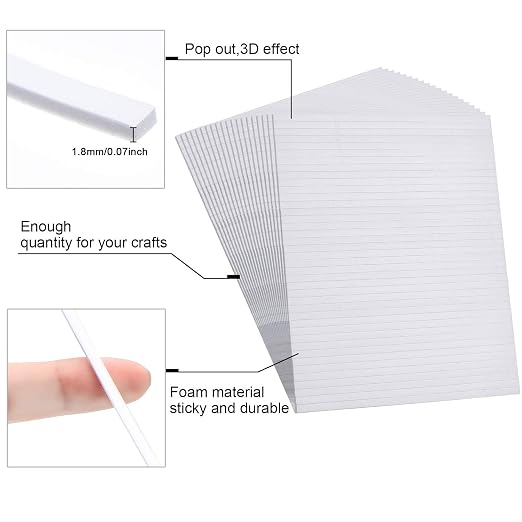 Outus 1000 Pcs Foam Strips 5.91'' x 0.12'' Double Sided Adhesive Foam Tape 3D