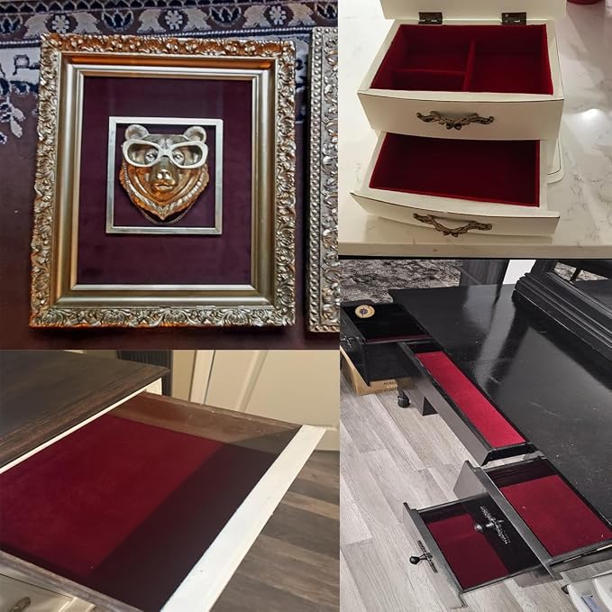 Wine Red Self Adhesive Soft Velvet Drawer Liner DIY Fabric Felt Liner