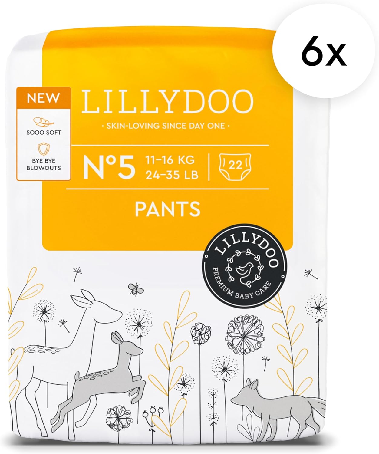 LILLYDOO Diaper Pants Toddlers - Size 5 (24-35 lbs), Monthly Supply (132 Count), Skin-Friendly, Ultrasoft, Chlorine-Free, Snug Fit & Absorbent Pull On Diapers