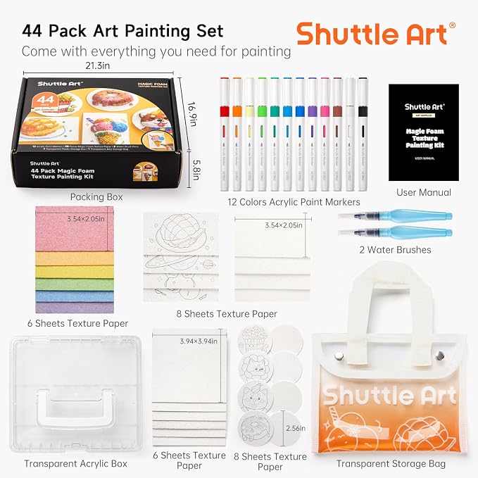 Shuttle Art 44 Pcs Magic Foam Texture Painting Kit, Including 28 Pcs Foam
