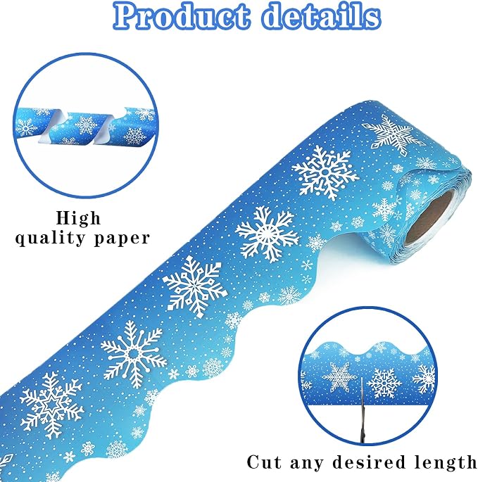 69 Feet Winter Snowflake Bulletin Board Borders, Scalloped Border Trim Holiday