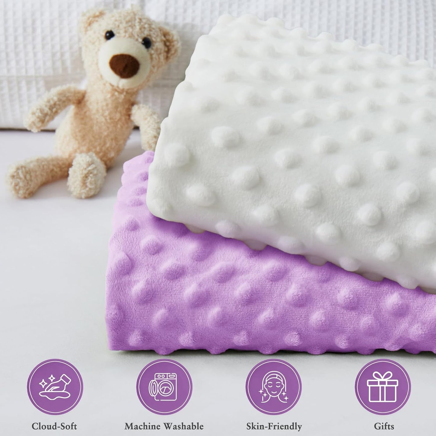 Homiest 2 Pack Changing Pad Cover, White + Light Purple Changing Table Sheets, Ultra Soft Fleece Minky Dot Fabric, Breathable Comfortable Diaper Pad Cover for Girls and Boys, Machine Washable
