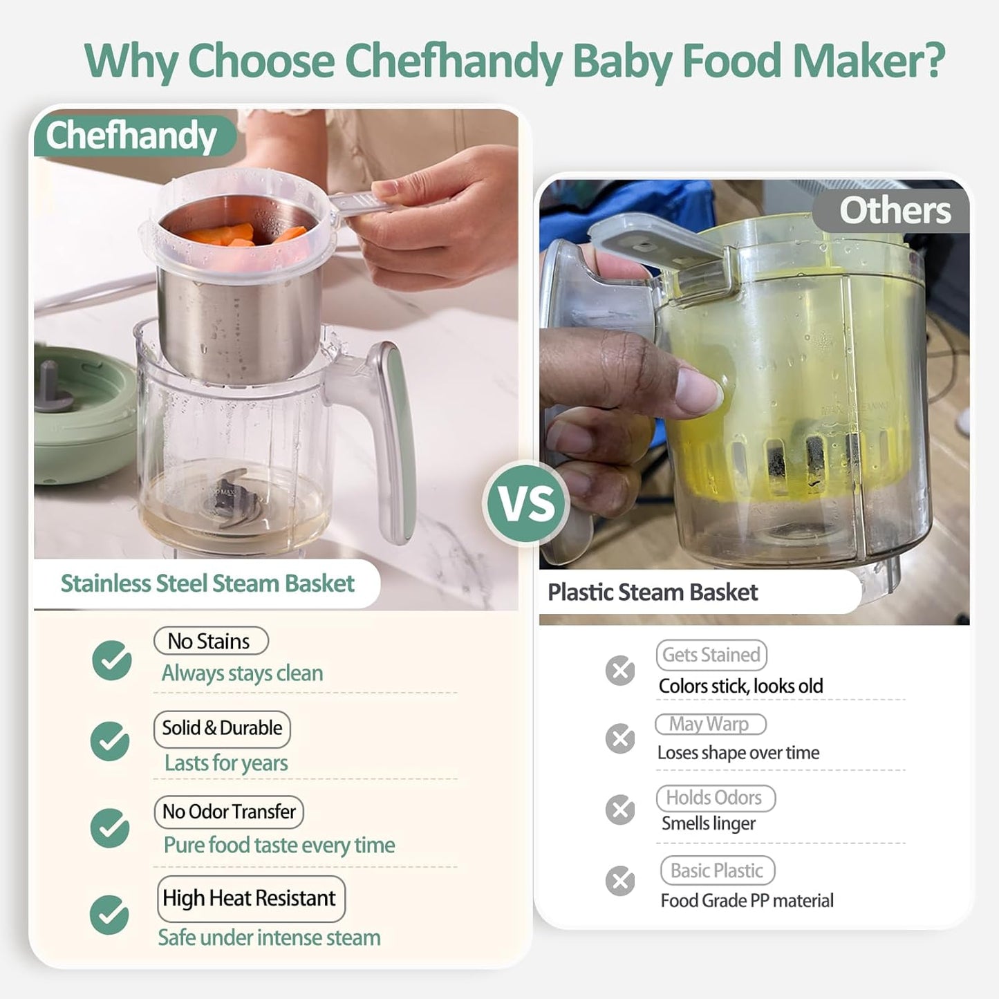 Baby Food Maker, 5 in 1 Baby Food Processor with Steaming Basket, Auto Cooking & Grinding, Touch Screen Control, Baby Steamer and Blender, Baby Food Puree Maker Warmer Mills Machine (Green)