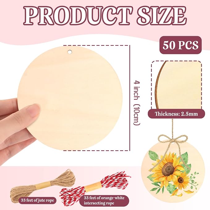 FSWCCK 50 PCS 4 Inch Wood Circles