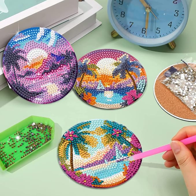 EWJRNSF 8 PCS Beach Diamond Art Coasters DIY Kit