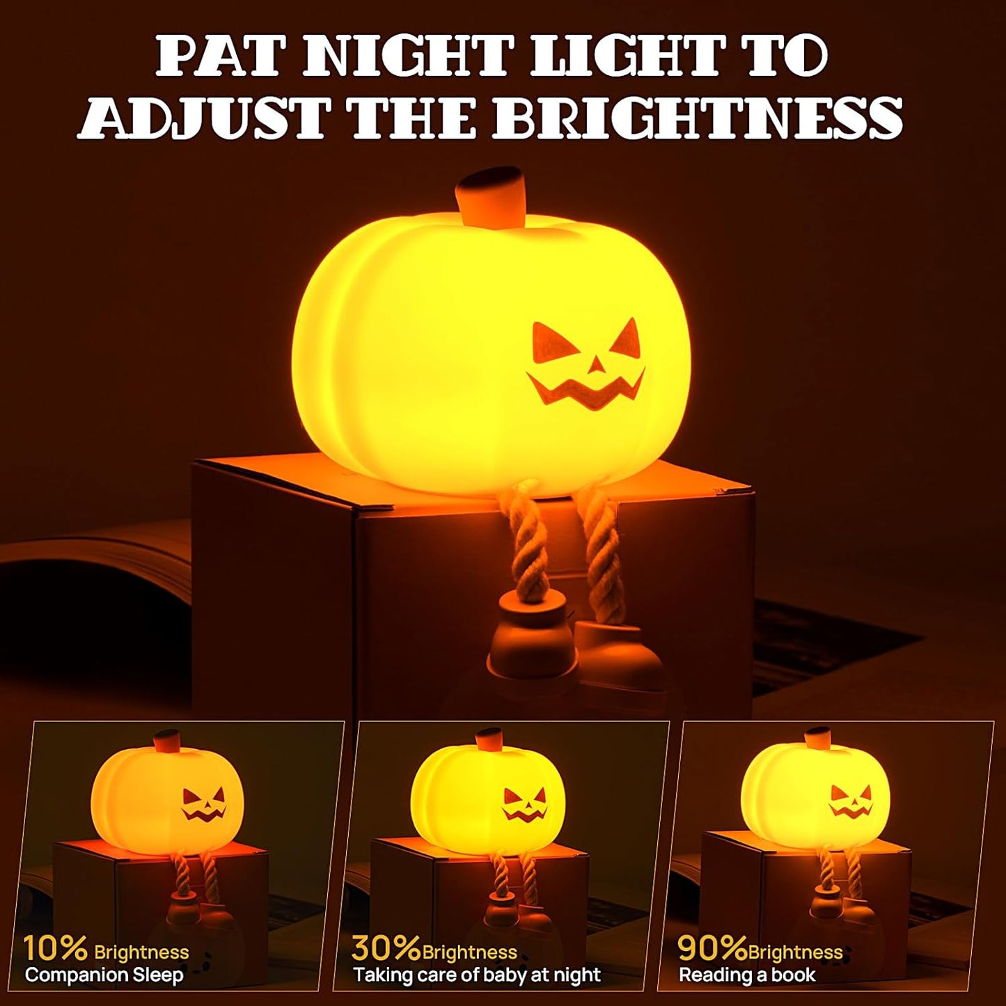 Pumpkin Night Light, Cute LED Pumpkin Lamp with 3 Level Dimmable, Nursery Nightlight for Kids, Silicone Rechargeable Bedside Touch Lamp, Funny Office Desk and Halloween Decor Toy for Woman and Kids