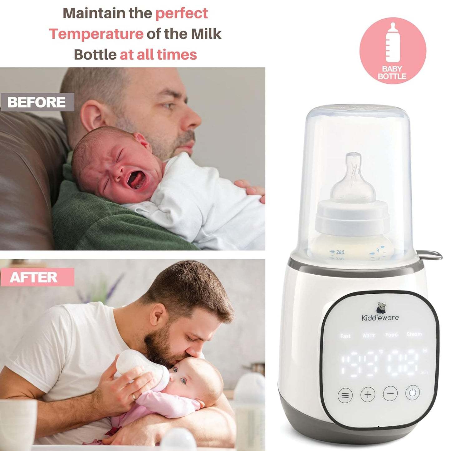 Baby Bottle Warmer for Breastmilk - 5-in-1 Feeding Bottle Warmers for all Bottles, Food Jars, and Breastmilk Bags - Smart Accurate Temperature Control, Automatic Shut-Off Milk Warmer for Baby