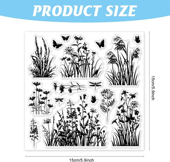 GLOBLELAND Flowers Grass Reeds Clear Stamps