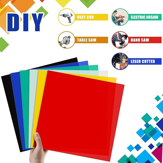 Outus 6 Pieces Colored Acrylic Sheet White 12 x 12 Inch Colorful Clear Sheet