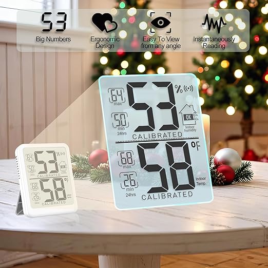 Antonki 2-Pack Room Thermometer, Digital Small Hygrometer Indoor Thermometer Humidity Gauge, Temperature Humidity Meter with Max/Min Record Monitor Sensor for Home, Plants - Battery Included