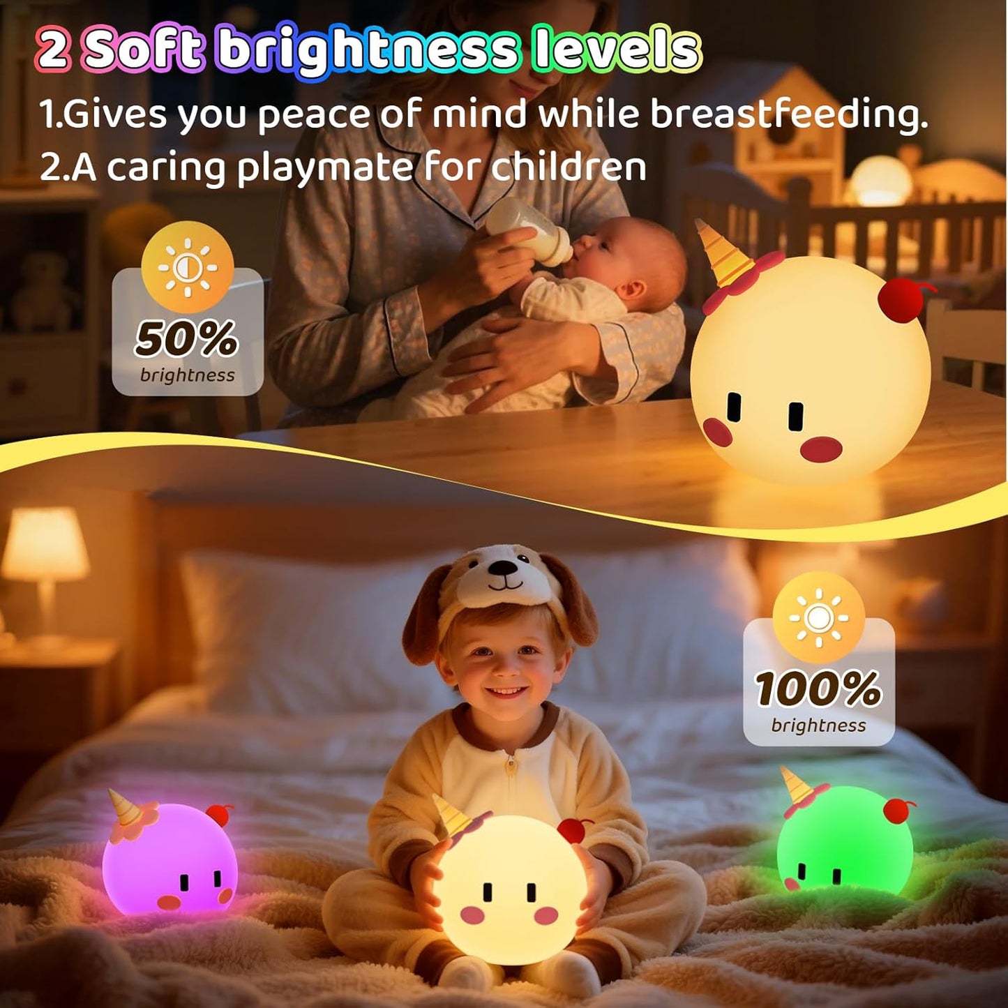 Monster Night Light for Kids, Silicone Touch Night Light for Baby Nursery, Voice-3-Level Warm Light Adjustment Portable Nursing Room Light, Rechargeable Nightlight for Girls and Boys Bedside Gift