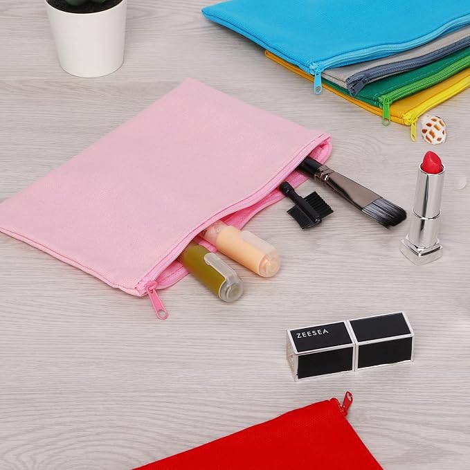 12 Pieces Cotton Canvas Makeup Bag, Blank DIY Craft Bag
