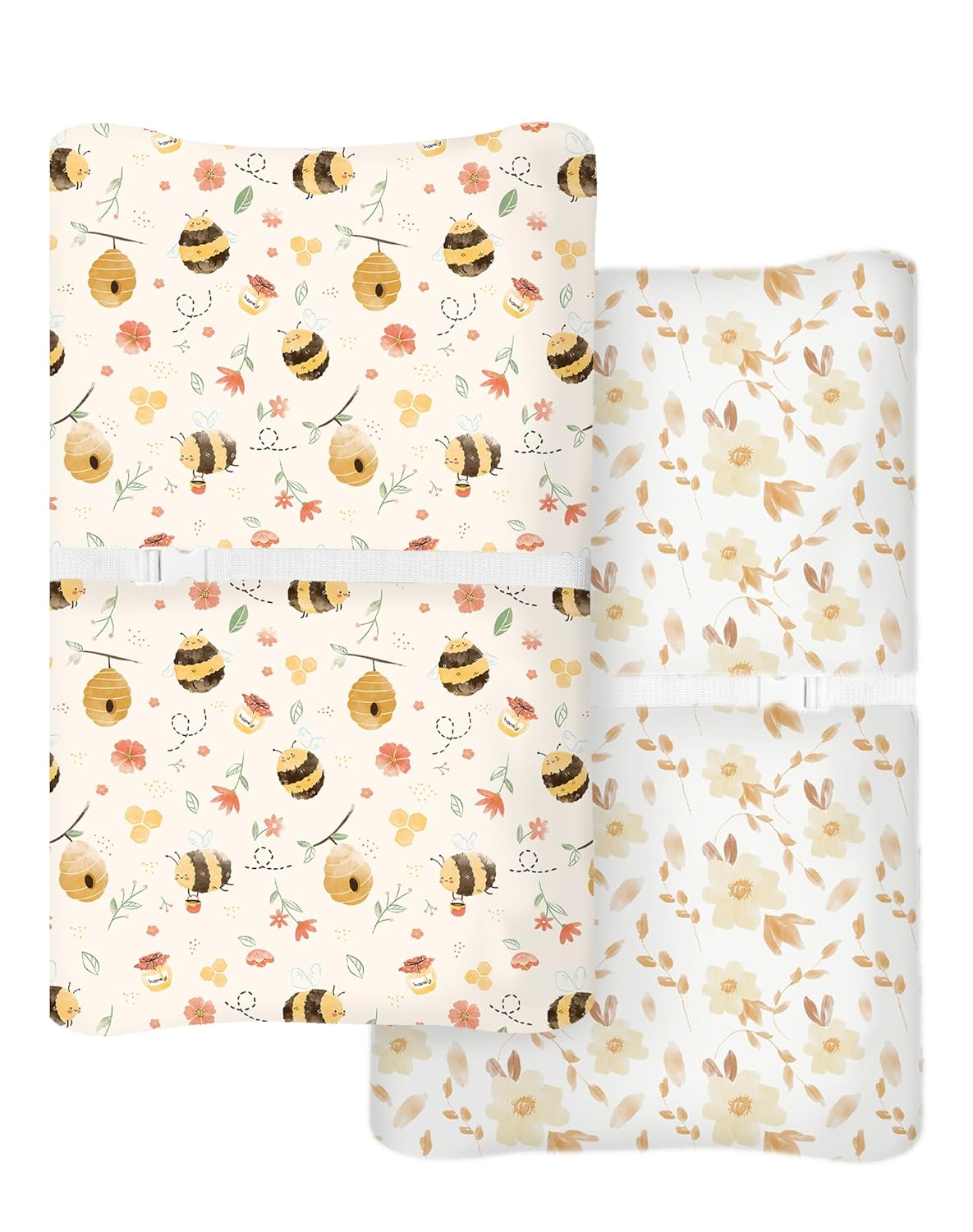 Changing Pad Cover for Baby Boys Girls 2 Pack, Fits Standard 32”×16” Changing Table Pads, Silky Breathable Stretch Knit, Machine Washable (Honeybee Dreams)