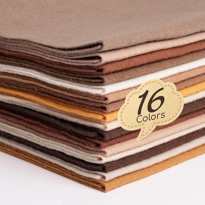 16 Pcs 8x18in Soft Felt Fabric Sheets, 16 Assorted Brown Colors Felt Pack
