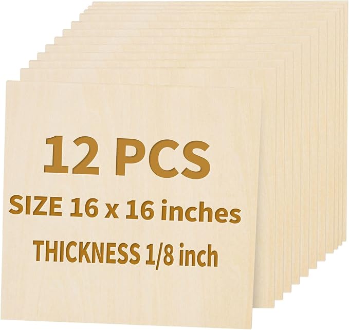 12 Pack Basswood Sheets for Crafts 16"x16"x1/8", 3mm Thick Plywood Sheets Board