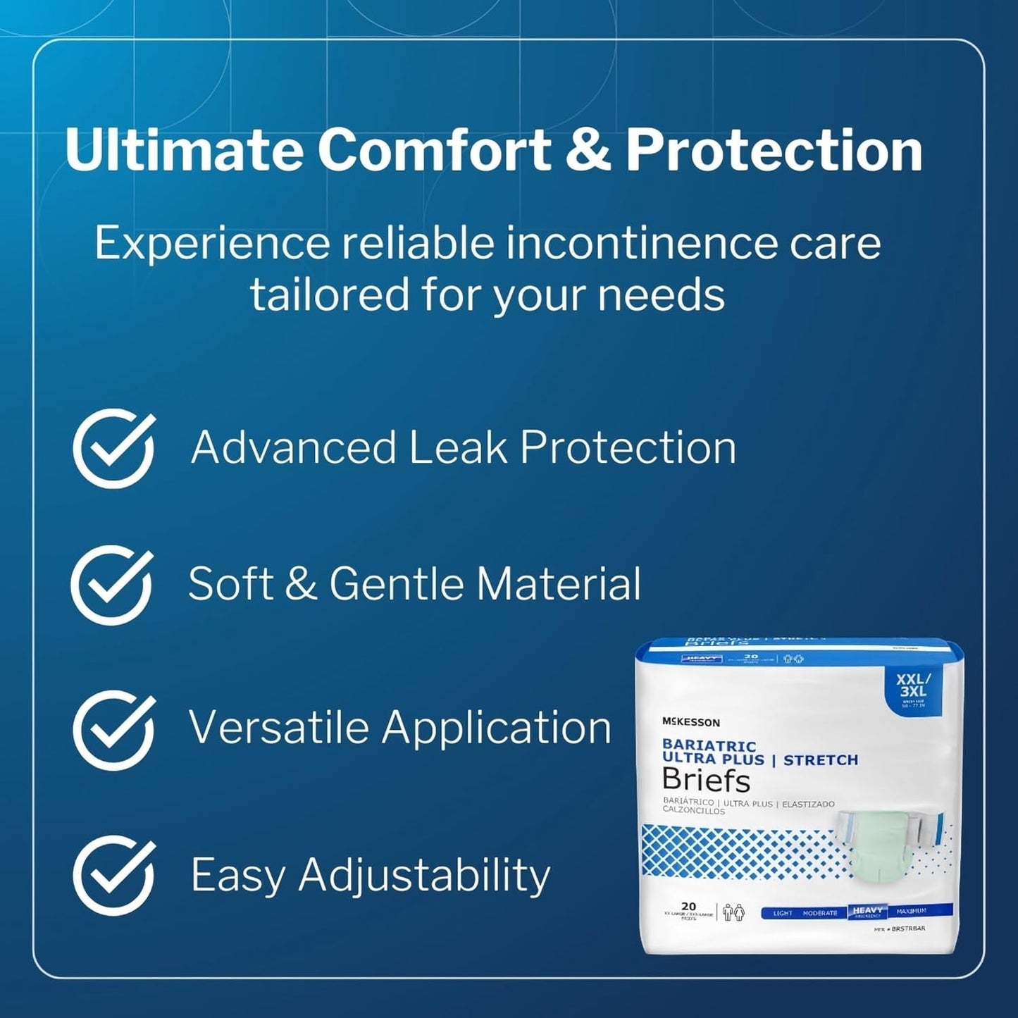 McKesson Ultra Plus Stretch Briefs, [20 Count], XXL/3XL, 58-77 in. Incontinence Adult Diapers, Heavy Absorbency, Unisex, Disposable, Elastic Leg Gathers and Contoured Fit for Men and Women