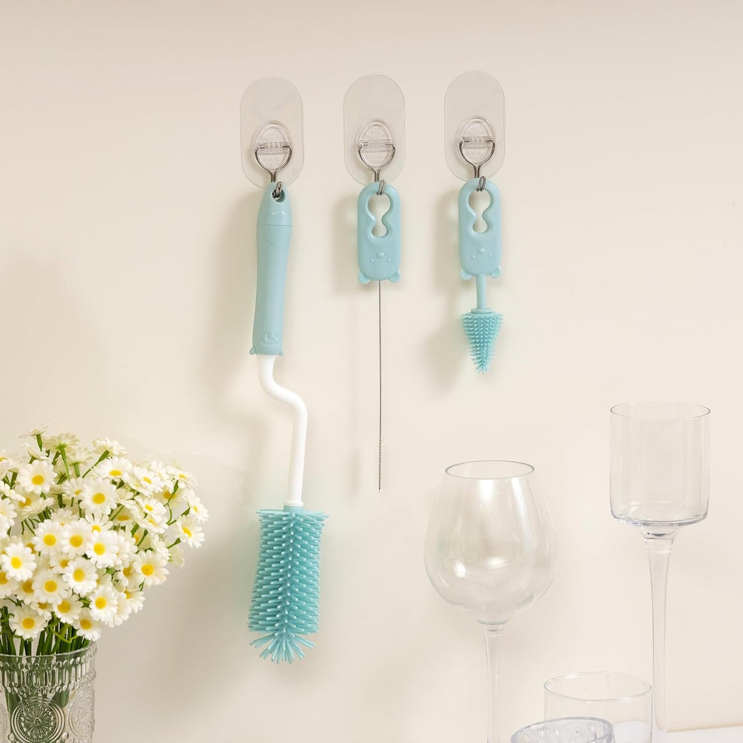 Chemimoso Silicone Spinning Bottle Cleaning Brush, 13.4in Long Handle Water Cup Bottles Cleaner for Baby Bottles, Sports Bottle, Glass Vase, Tumbler, with a Tiny Cup Lid Gap Cleaning Brush, x Blue