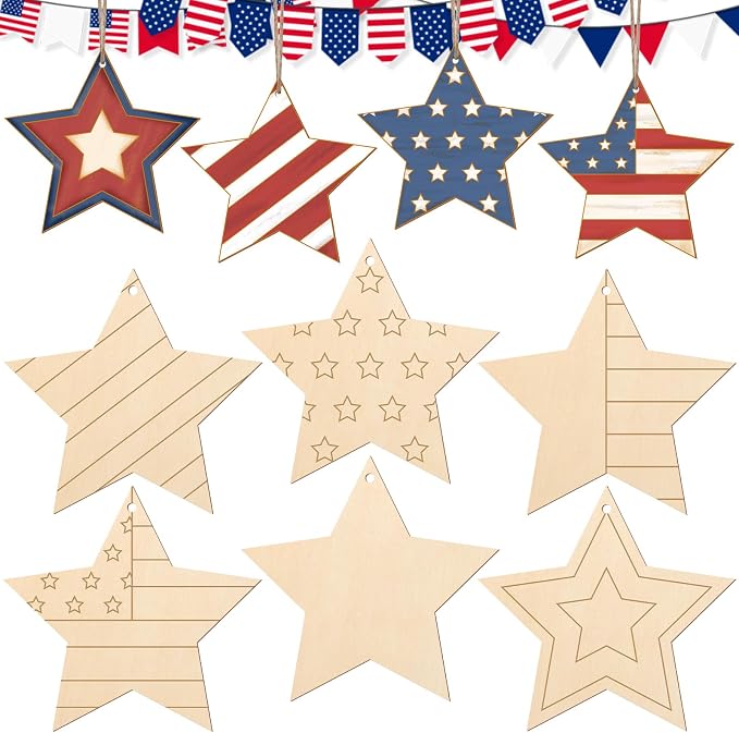 COCHIE 4th of July Stars Wood Crafts to Paint Set of 24, Memorial Day