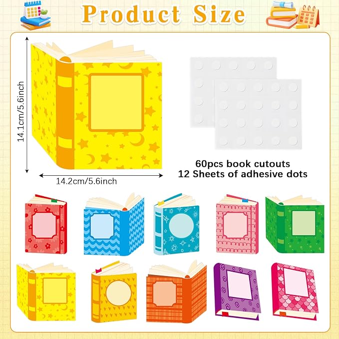 60pcs Book Theme DIY Cutouts Book Bulletin Board Decoration Set Colorful