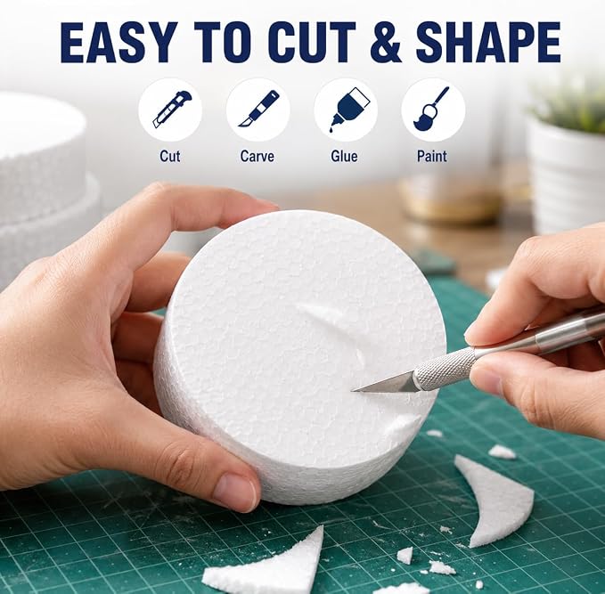 8 Pcs 3 Inch Foam Circles for Crafts, 1 Inch Thick White Polystyrene Round Foam