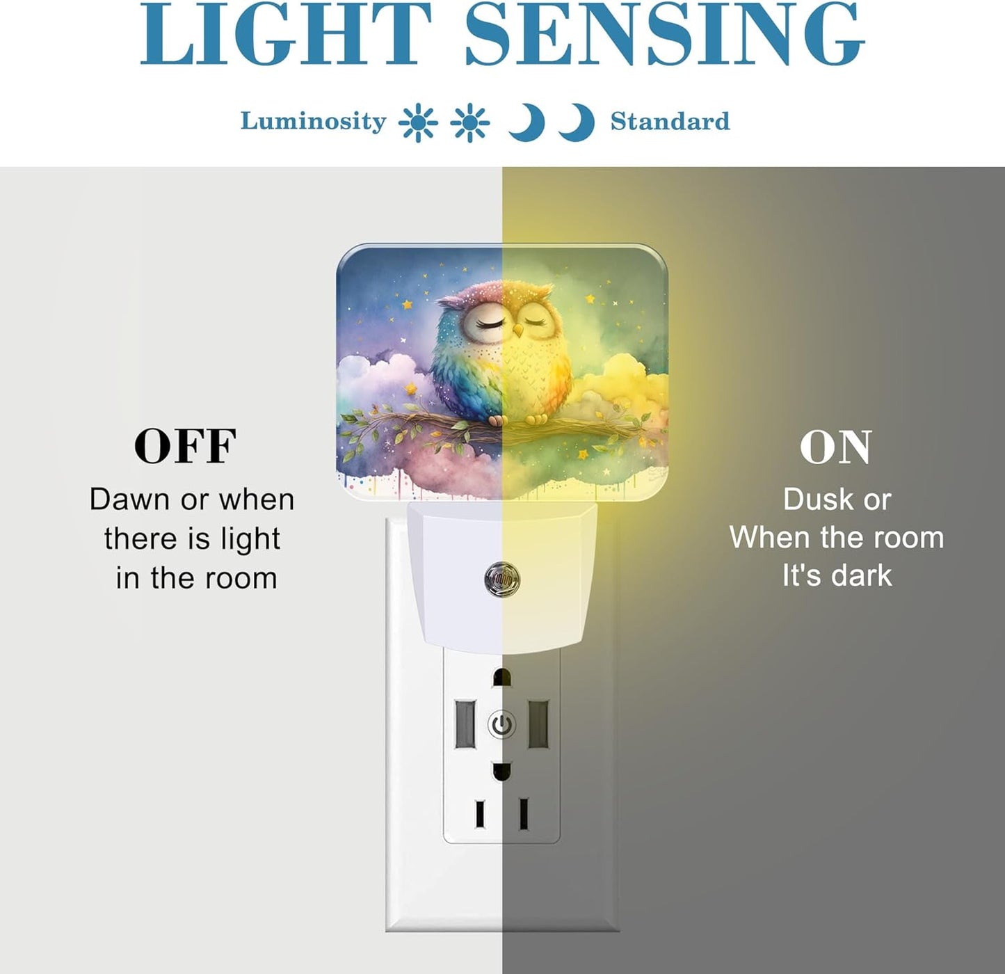 Cute Watercolor Sleeping Owl Night Light for Kids Girls Boys, Cartoon Owl LED Night Light Plug into Wall with Dusk to Dawn Sensor for Bedroom, Hallway, Kitchen, Bathroom, Stairs Decor