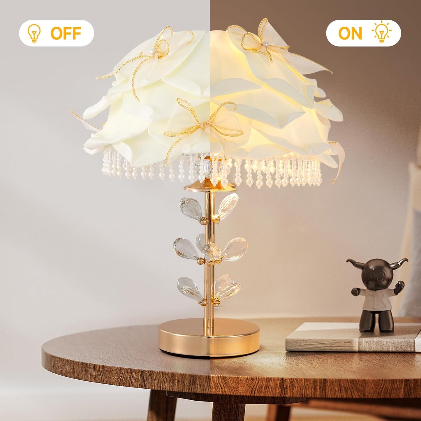 Cute White Table Lamp Girls Bedroom Modern Bow Desk Lamp Crystal Princess Bedside Light for Living Room Wedding Deco Study Room Entry Office
