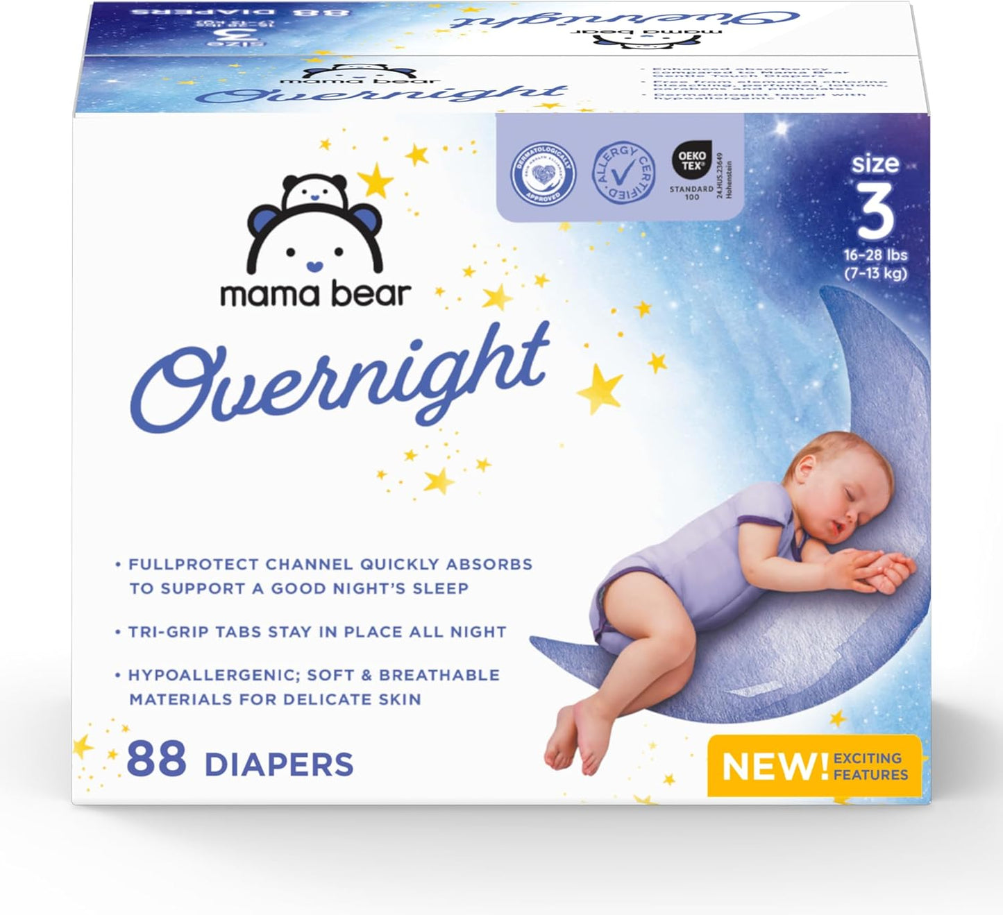 Amazon Brand - Mama Bear Overnight Diapers, Size 3, 88 Count