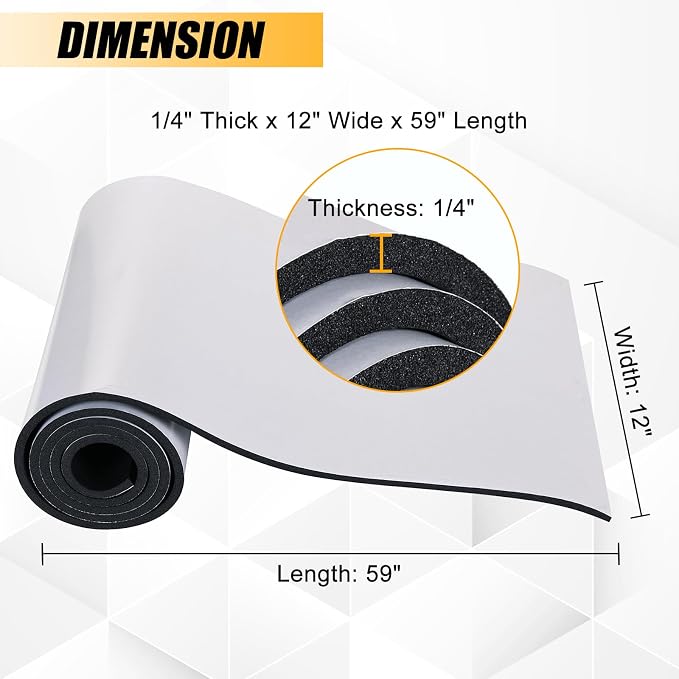 1/4" T x 12''W x 59''L Neoprene Foam Rubber Sheet