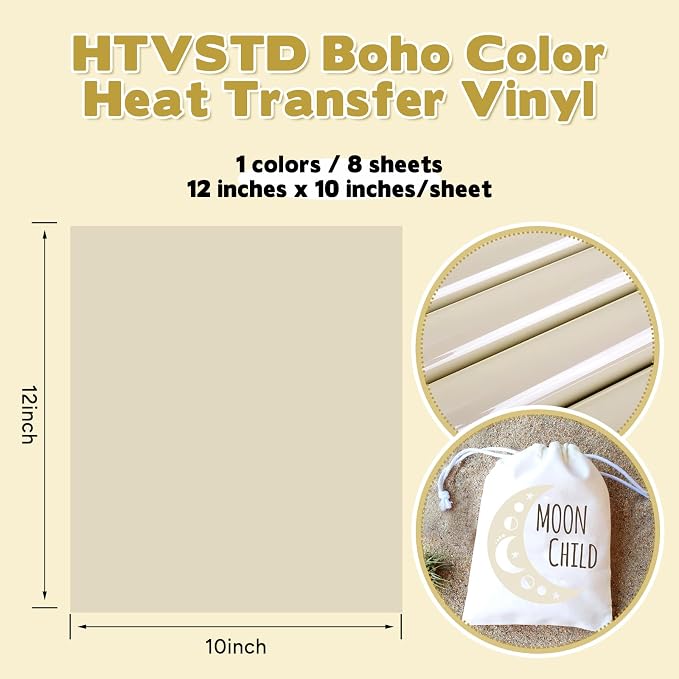 HTVSTD Light Grey Boho HTV Heat Transfer Vinyl 8pcs 12×10in | Vivid Color