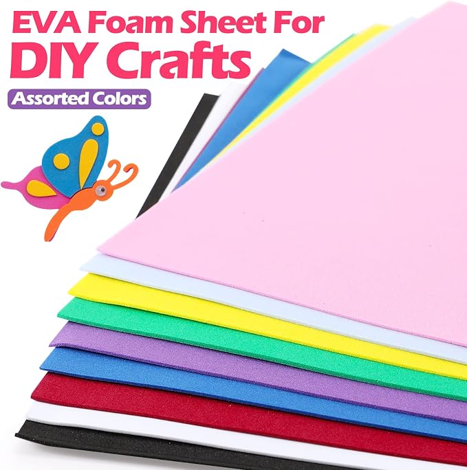 Ireer 200 Pcs EVA Foam Sheet Crafts 9 x 12 Inch Assorted 10 Colors 1mm Foam EVA