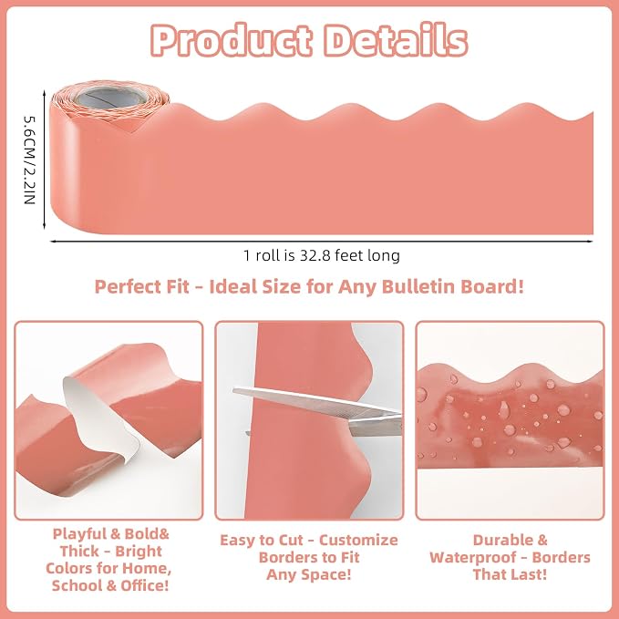 6 Rolls 196.8 Ft Pastel Bulletin Board Borders – Scalloped Classroom Summer