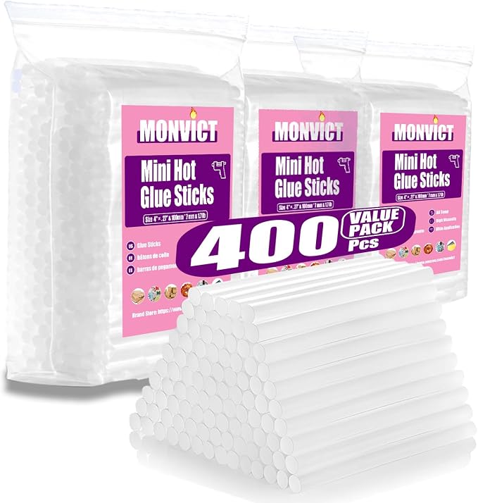 MONVICT 400 Pcs Mini Hot Melt Glue Sticks | Fits Most Mini Glue Guns | 0.27 in.