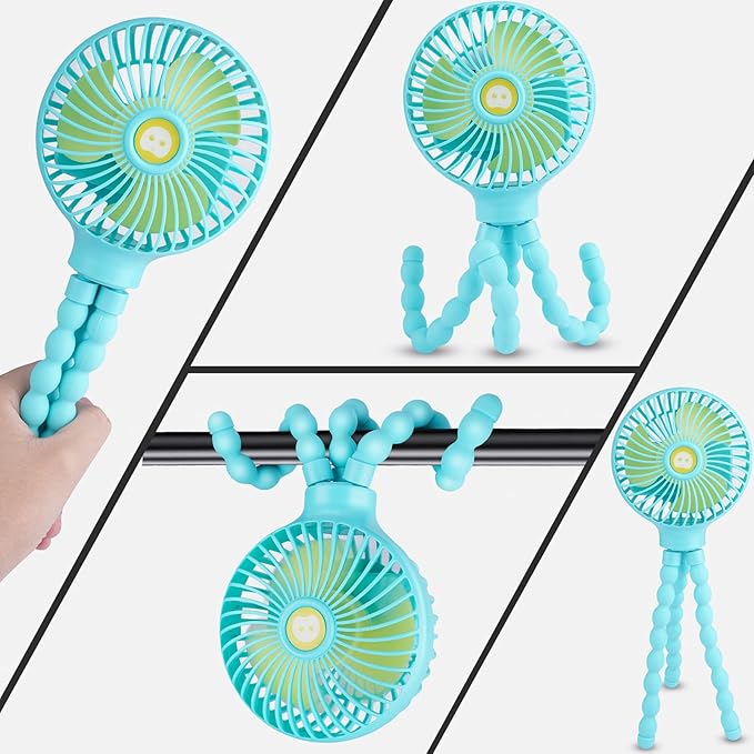 Portable Stroller Fan Personal rechargeable USB Fans With 5200mAh 3 Speeds Battery Small Baby Car Seat Mini Handheld Clip On Fan for Pram Crib Bike Treadmill Outdoor Camping Travel and Student Desk