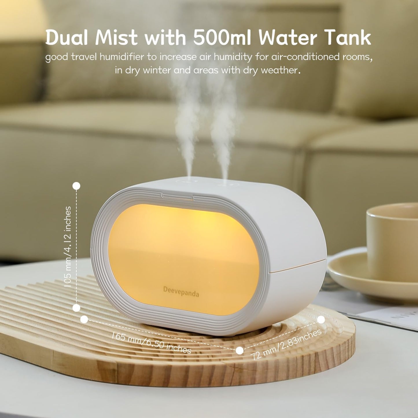 Small Dual Cool Mist Humidifiers for bedroom,500ml Mini Plant Humidifier indoor, Rechargeable Battery Powered Portable Desk Baby Humidifiers for Kids Room Home Baby Nursery, Office