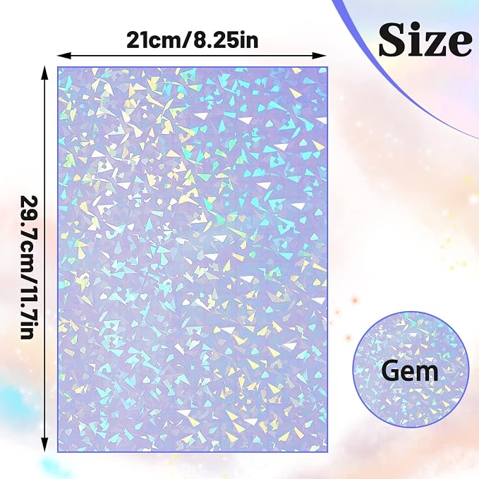 60 Sheets Holographic Laminate Sheets Clear Glitter A4 Size Vinyl Sticker Paper