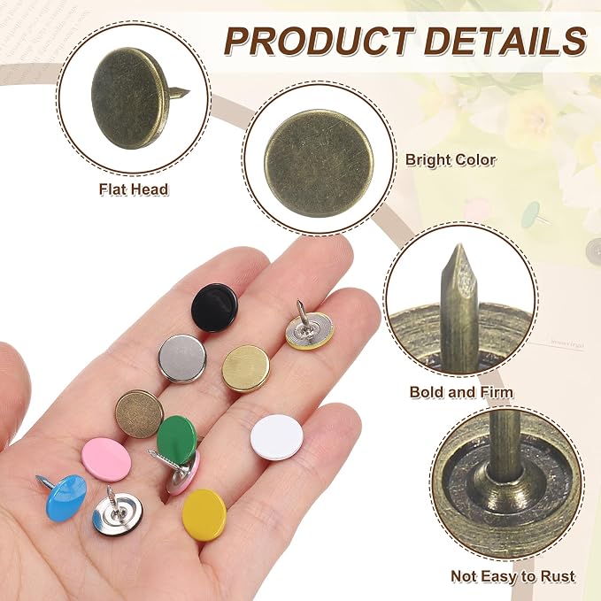 uxcell 150Pcs Upholstery Tacks, 11mmx10mm Flat Head Thumb Tack Decorative