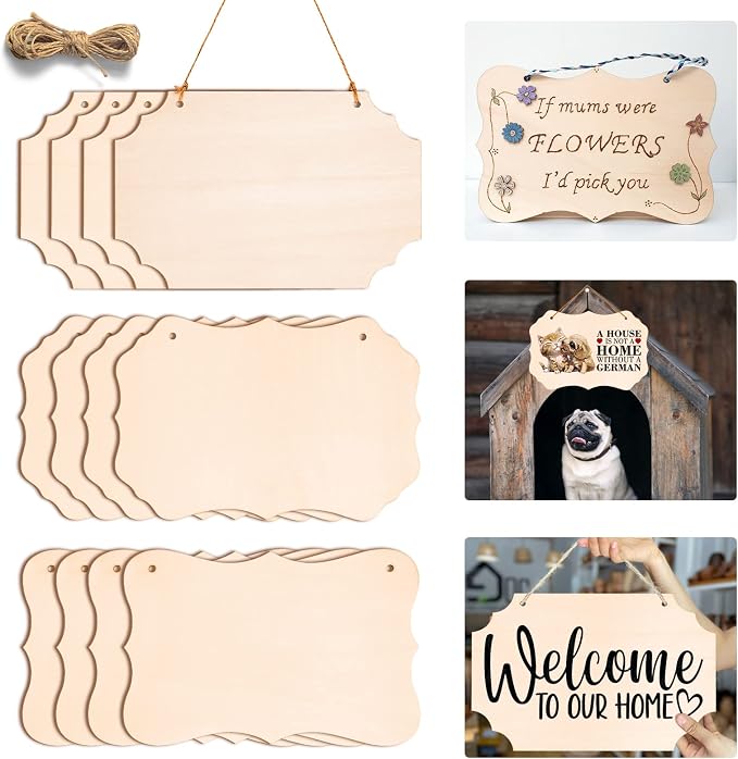 12Pcs Unfinished Wood Crafts, Rectangle-Shaped Wood Plaques