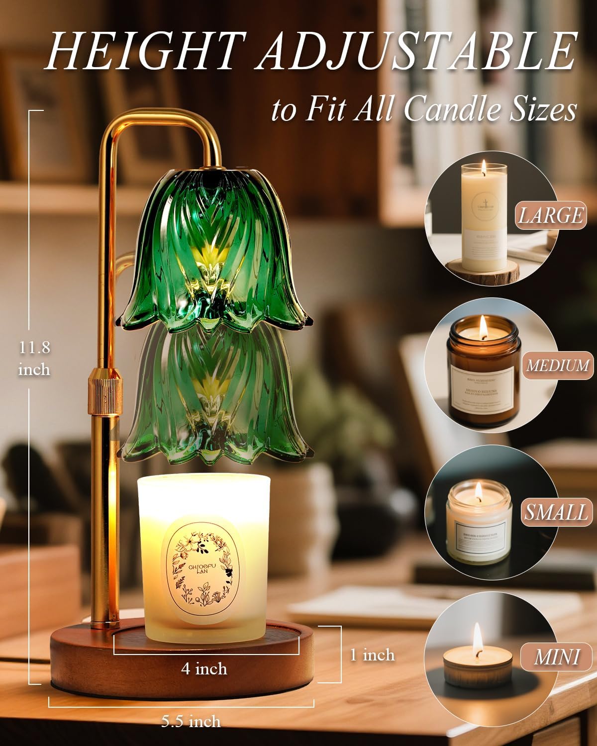Flower Candle Warmer Lamp with Timer Dimmable, Candle Warming Lamp Height Adjustable, Christmas Gifts for Women, Candles Warmer Light for Jar Candles, Christmas Gifts, Stylish Decorations