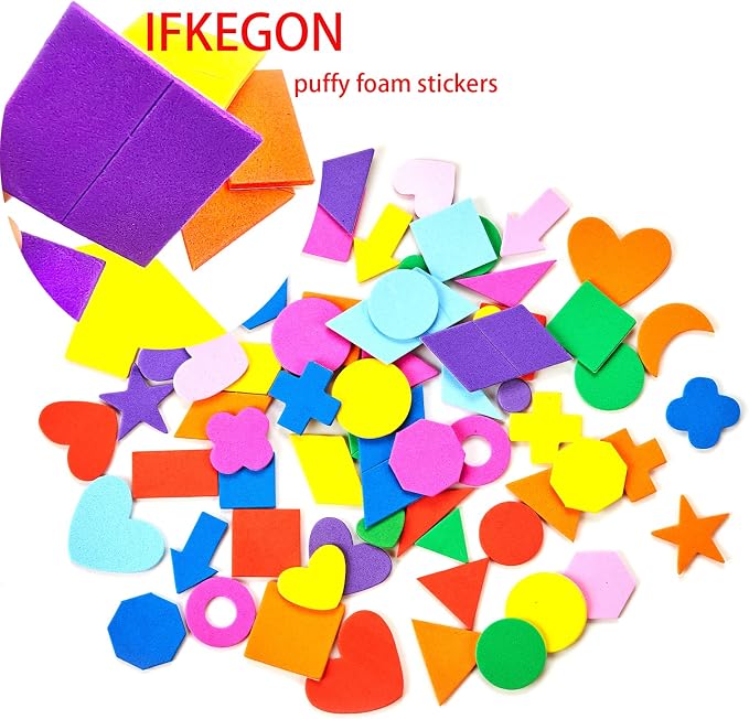 1050PCS Assorted Foam Shapes Stickers, Bulk Collage Materials |