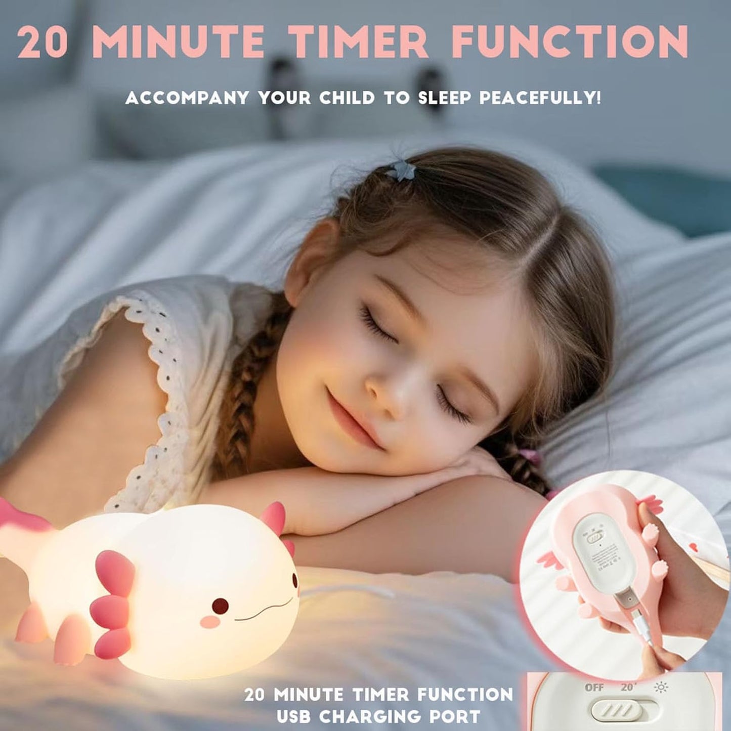 Axolotl Night Light for Kids,Cute Axolotl lamp Gifts Rechargeable light Table Lamp Bedside Lamp,LED Animal Silicone Nursery Night Lamp Cute Room Decor Night Light for Kids Girls Boys