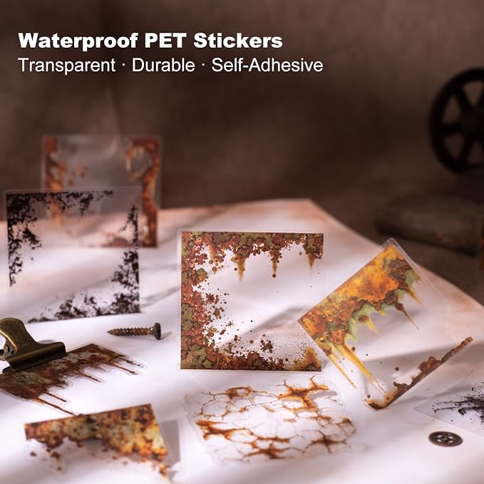120PCS Rust Cracking PET Stickers – Transparent Vintage-Style Rust Crack Wall